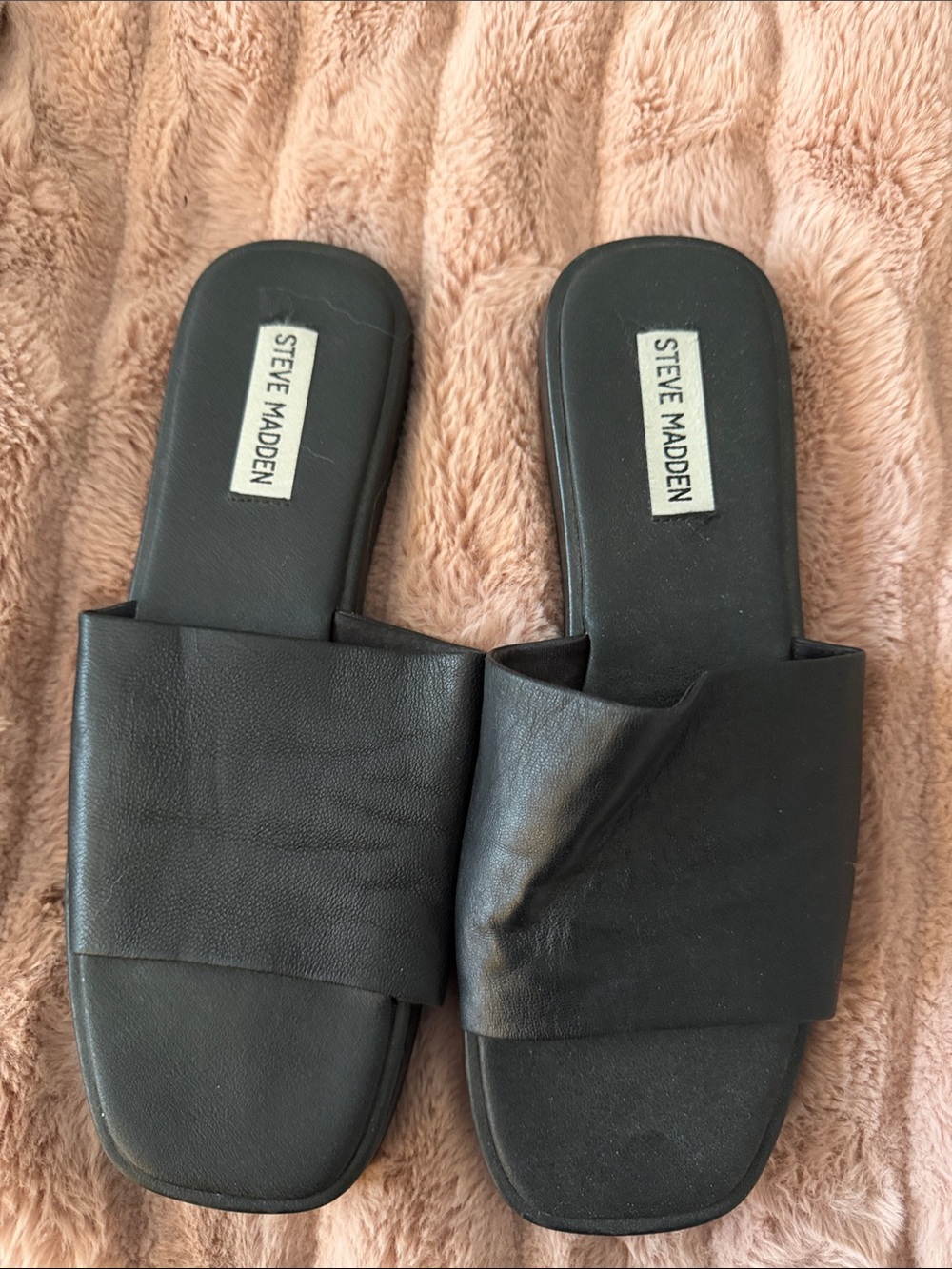 Steve Madden Black Leather Slide Sandals